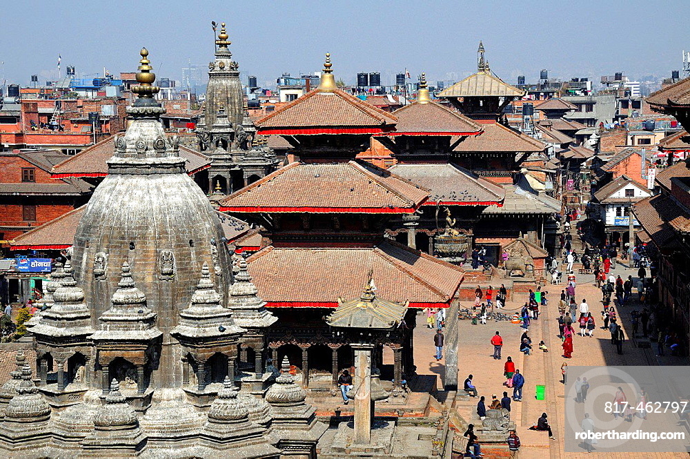 Patan Durbar Square during a winter morning, from above. Nepal, Kathmandu, Patan, Durbar Square